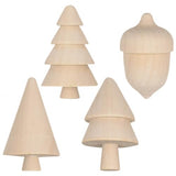 ABOOFAN Unfinished Wooden Figurines 3pcs Mini Wooden Christmas Tree and 1pc Unfinished Wood Acorn Unpainted Blank Figurines Wood Trees Peg People for ABOOFAN