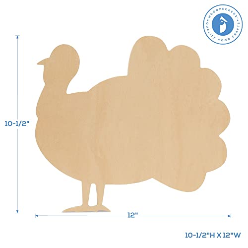 Classic Wood Turkey Cutouts 12 inch, Pack of 3 Unfinished Wooden Cutouts for Crafting, and DIY Thanksgiving Party Decorations, by Woodpeckers Woodpeckers