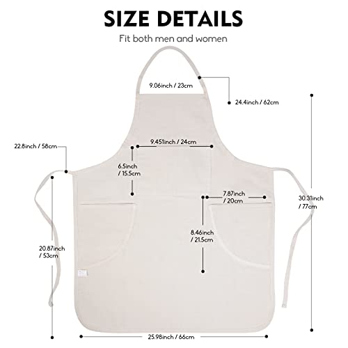conda 100% Cotton Canvas Professional Bib Apron With 3 Pockets for Women Men Adults,Waterproof,Natural 31inch By 27inch conda