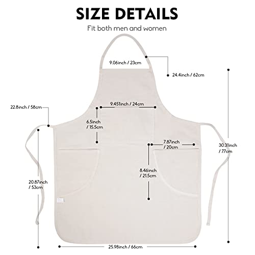 conda 100% Cotton Canvas Professional Bib Apron With 3 Pockets for Women Men Adults,Waterproof,Natural 31inch By 27inch - WoodArtSupply