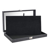 Ikee Design Leatherette Wooden Jewelry Display Case with Glass Top and Black Velvet Pad, Home Organization Storage Box, Wooden Jewelry Tray for Ikee Design