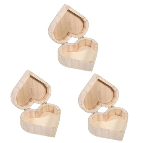 NOLITOY 3pcs Unfinished Treasure Chest Ring Chest Organizer Wooden Jewelry Holder Jewelry Organizer Tray Wooden Holder Wooden Case Heart Case Ring NOLITOY