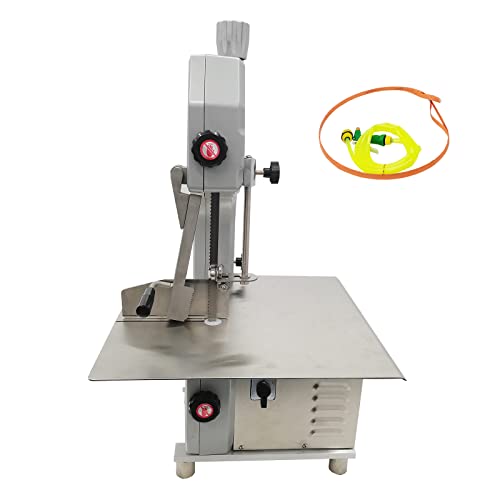 EQCOTWEA Bone Saw Machine Commercial Electric Frozen Meat Cutter Stainless Steel Butcher Bandsaw 0.16-7.87in Thickness with 3 Saw Blades Meat Cutter EQCOTWEA