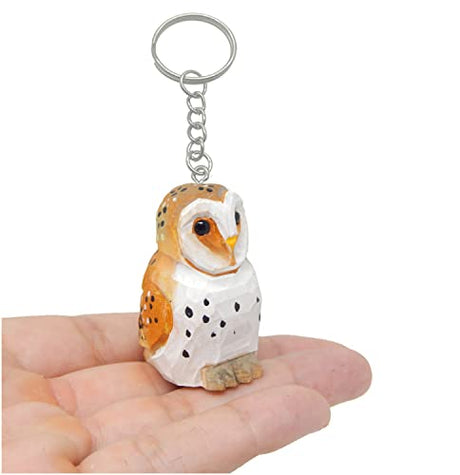 Selsela Barn Owl Fake Keychain Ring Clip Charm Farm Bird Miniature Wood Mini Figurine Small Animal Selsela