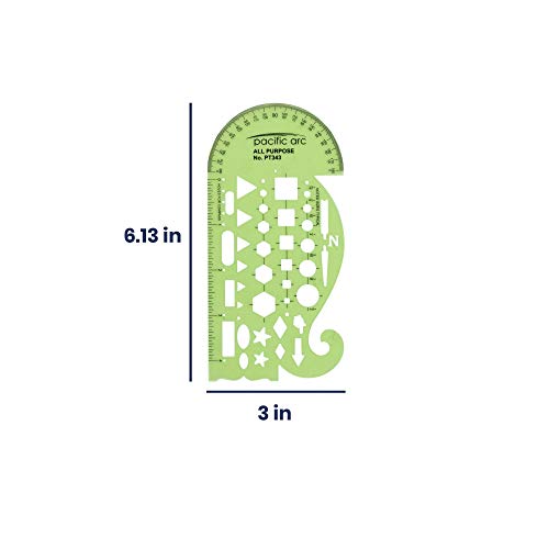 Pacific Arc All Purpose Template Guide, Featuring A Protractor, 4 Inch Ruler, French Curves, and Standard Shapes - WoodArtSupply