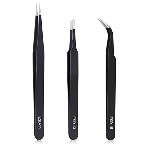 kaverme 3PCS Precision Tweezers Set, Upgraded Anti-Static Stainless Steel of Tweezers, for Electronics, Soldering, Laboratory Work, Jewelry-Making, kaverme