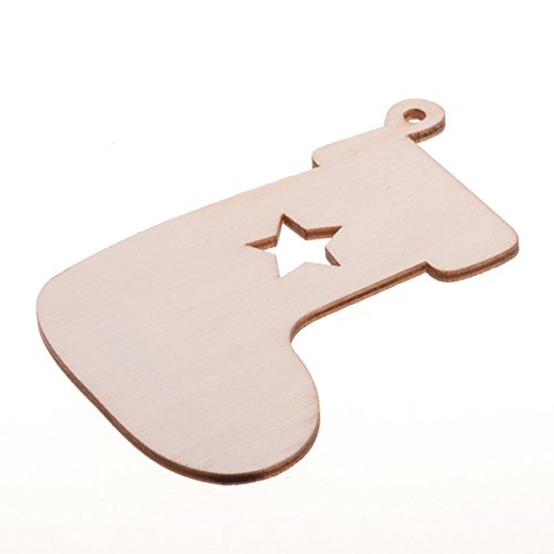 Christmas Wooden Crafts Hanging Ornaments Christmas Tree Decoration Unfinished Wood Cutouts for DIY Blank Slices to Paint (10PCs Stocking Boot Style) YEEQIN