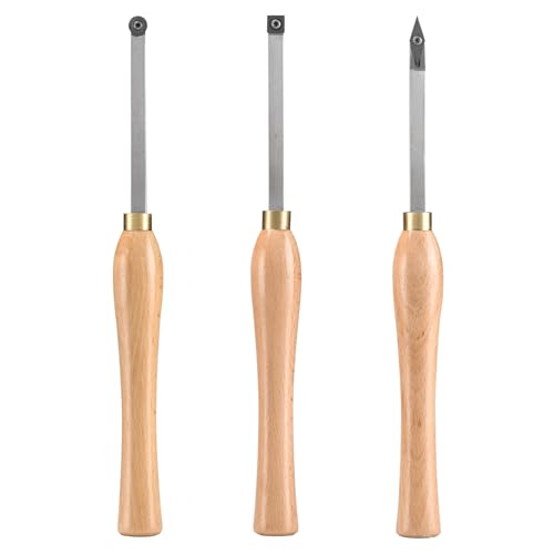 VEVOR Wood Lathe Chisel Set, 3 PCS Woodworking Turning Tools, Includes Square, Round, Diamond Carbide Blades, 7.87" Comfortable Grip Handles, Wood VEVOR
