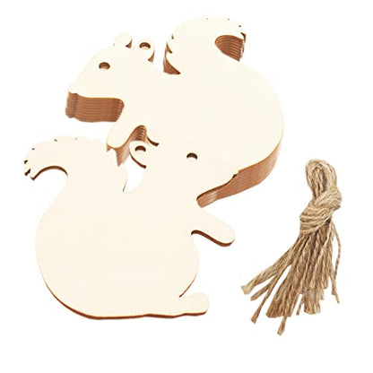 30 Pieces Thanksgiving Unfinished Wooden Cutouts Wood Squirrel and Acorn Shaped Ornaments Wooden Gift Tags DIY Crafts with Hemp Ropes for Fall