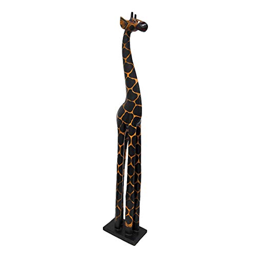 Zeckos 39 Inch Hand Carved Wooden Giraffe Sculpture Safari Home Decor Figurine Statue