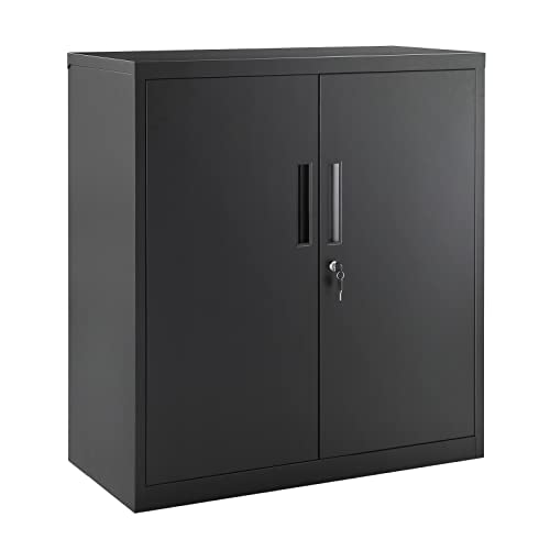 SONGMICS Garage Cabinet, Metal Storage Cabinet with Doors and Shelves, for Home Office, Garage and Utility Room, Black UOMC013B01 - WoodArtSupply