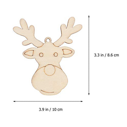 Amosfun 20PCS Christmas Unfinished Reindeer Head Wood Hanging Pendant DIY Painted Wood Tag Xmas Tree Decoration (Style B)