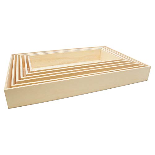 Unfinished Wood Nesting Trays, Set of 6 Wooden Crafting Trays, for Serving, Organizing, DIY Décor, and Play Tray, by Woodpeckers Woodpeckers