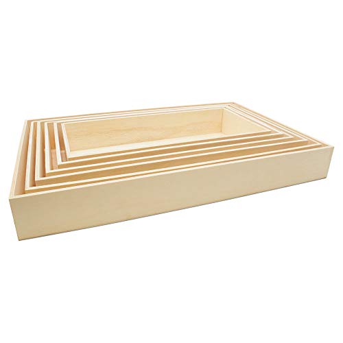 Unfinished Wood Nesting Trays, Set of 6 Wooden Crafting Trays, for Serving, Organizing, DIY Décor, and Play Tray, by Woodpeckers