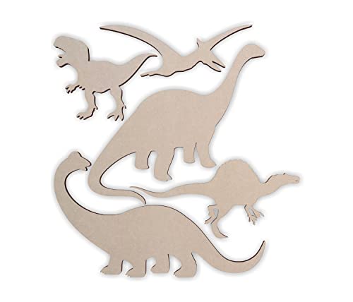 Wooden Dinosaurs for Kids Rooms Cutout (5 Pack) - Cutout, Home Decor, Unfinished and Available from 12 to 36 Inches - WoodArtSupply