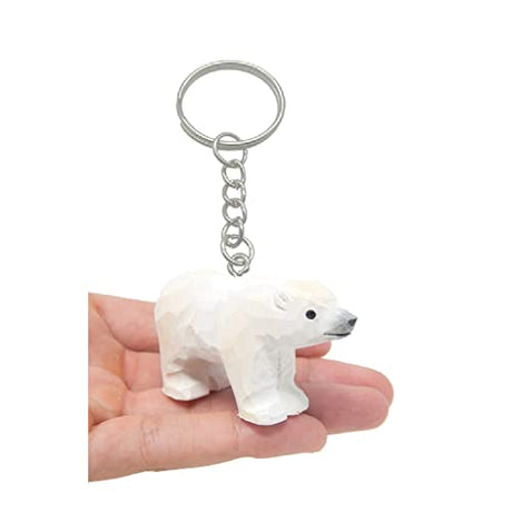 Selsela White Polar Bear Keychain Ring Clip Charm Miniature Wood Mini Figurine Small Animal Selsela