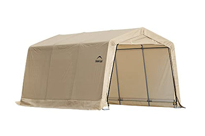 ShelterLogic 10' x 15' x 8' Peak Style Roof Instant Garage Carport Car Canopy with Steel Frame and Waterproof UV-Treated Cover, Sandstone