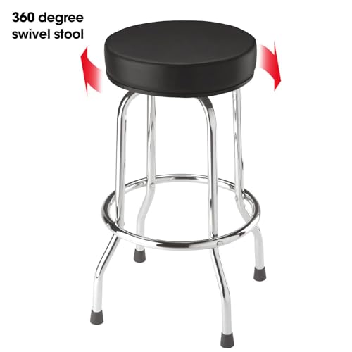 Torin ATRP6185B-1 Swivel Bar Stool: Padded Garage/Shop Seat with Chrome Plated Legs, Black Torin