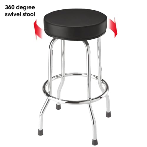 Torin ATRP6185B-1 Swivel Bar Stool: Padded Garage/Shop Seat with Chrome Plated Legs, Black - WoodArtSupply