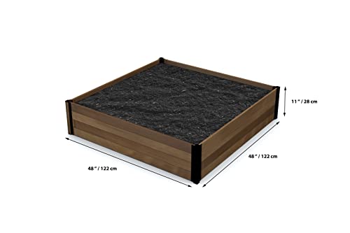 Vita Mezza 4 Foot x 4 Foot x 11 inch Cedar Wood Modular Garden Bed with Black Aluminum Posts, FSC, Woodgrain, Golden Brown, Pre-Stained, VT17703 Vita
