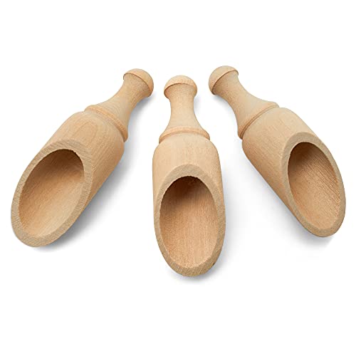 Mini Wooden Scoops 3-3/4 Inches Long, 10 Unfinished Mini Scoops for Jars, Bath Salts, Body Scrubs, Salt & Spice Containers, by Woodpeckers
