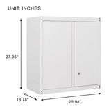 GREATMEET Metal Wall Storage Cabinet with Lock,White Wall Mount Metal Storage Cabinets with 1 Adjustable Shelf and 2 Doors, Steel Cabinet for Garage, GREATMEET
