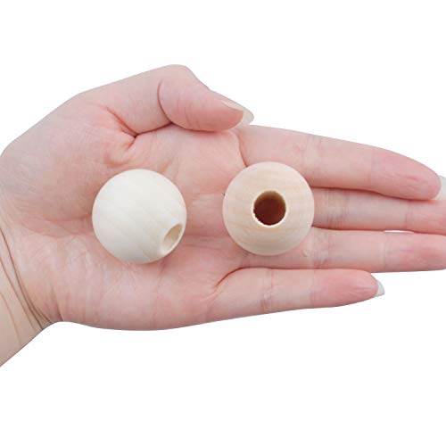 Jdesun 25 Pieces Wooden Beads, Natural Round Wood Loose Beads Wood Spacer 30mm x Diameter 3/8" Hole Jdesun