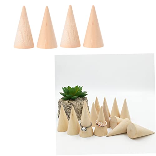 VILLCASE 30 Pcs Miniature Holder Cone Wood Mini Monitor Wood Am Ornament Jewelry Holder Stand Wood Decorative Peg Miniature Paint DIY Craft Cone