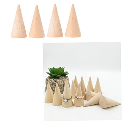 VILLCASE 30 Pcs Miniature Holder Cone Wood Mini Monitor Wood Am Ornament Jewelry Holder Stand Wood Decorative Peg Miniature Paint DIY Craft Cone