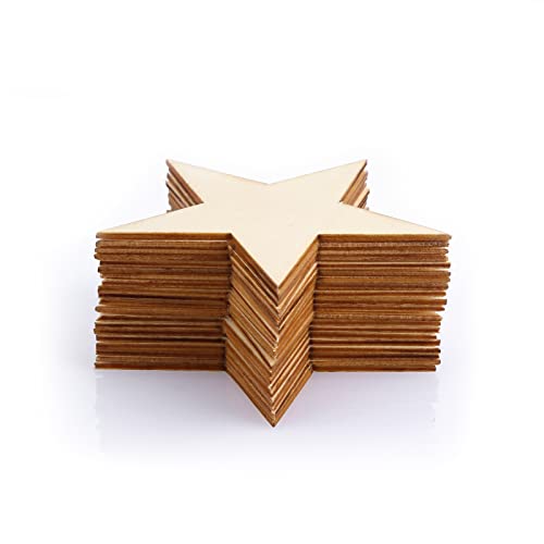 SAVITA 20pcs Wooden Stars for Craft Blank Unfinished Wooden Stars Ornaments Wooden Star for Writing and Painting for Christmas Festival Decor