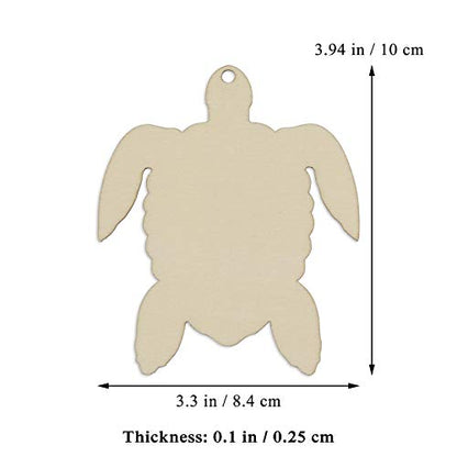 JANOU 20pcs Sea Turtle Shape Unfinished Wood Cutouts DIY Crafts Blank Hanging Gift Tags Ornaments with Ropes for Summer Ocean Sea Theme Party