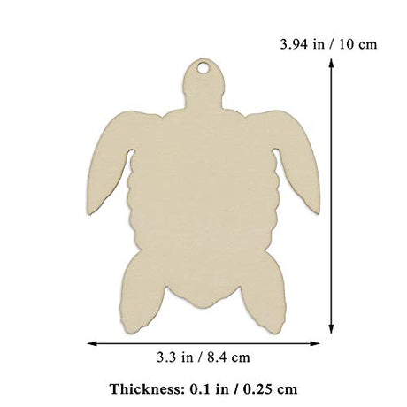 JANOU 20pcs Sea Turtle Shape Unfinished Wood Cutouts DIY Crafts Blank Hanging Gift Tags Ornaments with Ropes for Summer Ocean Sea Theme Party JANOU