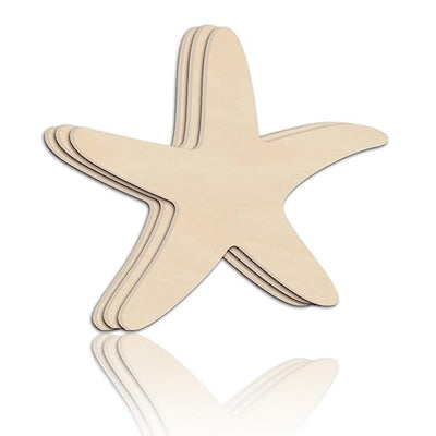 BENECREAT 3Pcs Starfish Wooden Cutouts, Unfinished Wooden Sea Animal Cutouts, Wooden Pieces for DIY Summer Beach Decor, Wooden Signs and Handmade