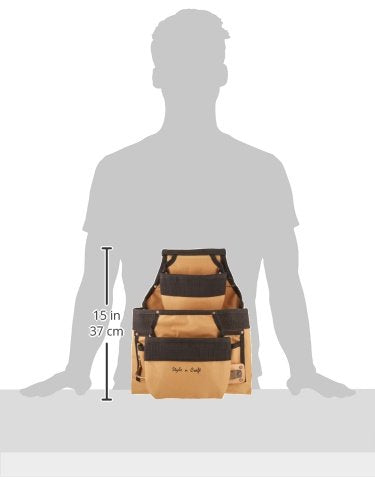 Style n Craft 9-Pocket Carpenter’s Nail and Tool Pouch, Heavy-Duty 600D Polyester Tool Pouch with Metal Hammer Holder and Metal Tape Clip, Khaki and Style N Craft