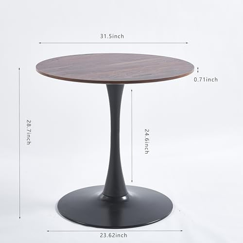 yotomaki 31.5" Round Dining Table with Natural Wood Table Top,Mid-Century Black and Walnut Tulip Table, Pedestal Base Table for 2-4 Person yotomaki