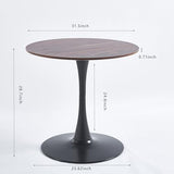 yotomaki 31.5" Round Dining Table with Natural Wood Table Top,Mid-Century Black and Walnut Tulip Table, Pedestal Base Table for 2-4 Person yotomaki