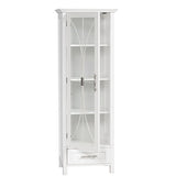 Teamson Home Delaney Tall Narrow Linen Tower with Glass Door, 3 Adjustable Shelves & Drawer - White Teamson Home