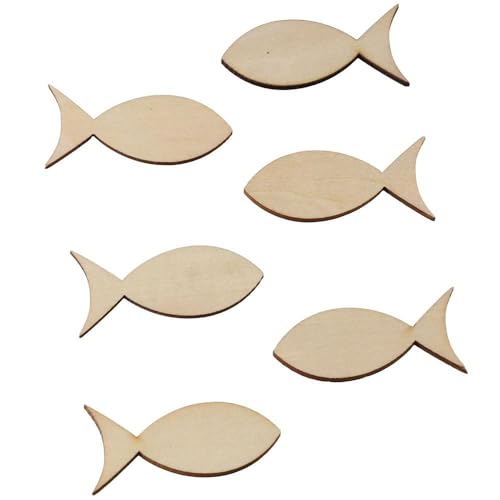 Uniquer 100 PCS Unfinished Wooden Fish Cutout Slices,Blank Wooden Solid Fish Slices for DIY Painting Crafts,Ocean Theme Party Uniquer
