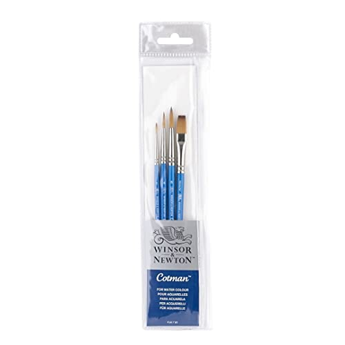 Winsor & Newton Cotman Short Handle Brushes, Set of 4, (Round 1, 4, & 6, One Stroke 3/8") Winsor & Newton