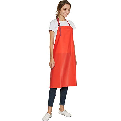 RECECASA Waterproof Vinyl Apron - Lined Linen, Chemical Resistant Work Apron Safe Cloth - for DishWashing, Lab Work, Butcher, Dog Grooming, Cleaning RECECASA