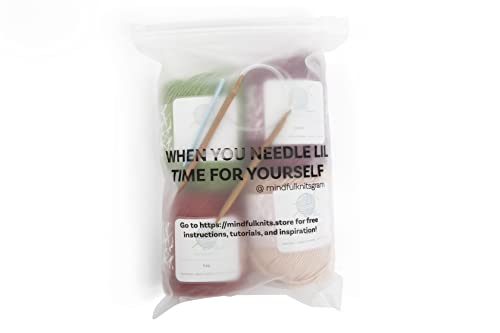 Mindfulness Flora Beginners Knitting Kit, Includes 100% Cotton Knitting Yarn, Circular Knitting Needles, Yarn Needle - Make Washcloths - Knit kit for mindfulknits
