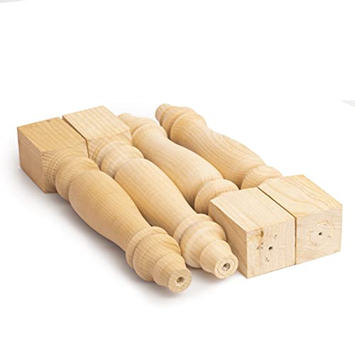 decorluxes Unfinished Farmhouse Bench Legs Dining Table, Coffee Table Rustic Turned Style Leg - Set of 4 - Dimensions: 2.16" x 14"- Easy to Paint (14 decorluxes