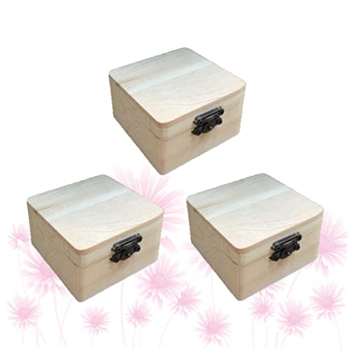 TEHAUX 3 Pcs Unfinished Wood Treasure Chest Memory Chest Wooden Jewelry Case Wooden Case with Antique Jewelry Organizer Unfinished Wooden Case Lock TEHAUX