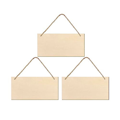 JANOU 3pcs Unfinished Wood Sign Blank Rectangle Hanging Wooden Plaque DIY Craft Project Wood Sign with Rope Door Wall Art Decorative, 3.94x7.87 Inch