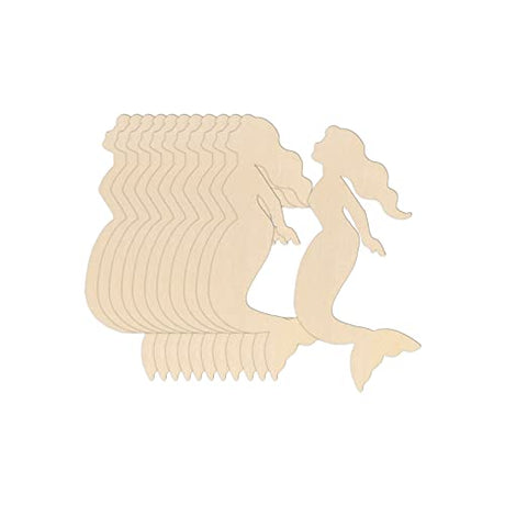 Creaides 20pcs Mermaid Wood DIY Crafts Cutouts Wooden Mermaid Shpaed Ornaments Gift Tags for DIY Projects Mermaid Birthday Party Home Decorations Creaides