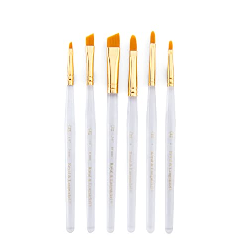 Royal & Langnickel Royal Zip N' Close Gold Taklon Clear Acrylic Filbert and Angular 7-Piece Brush Set - WoodArtSupply