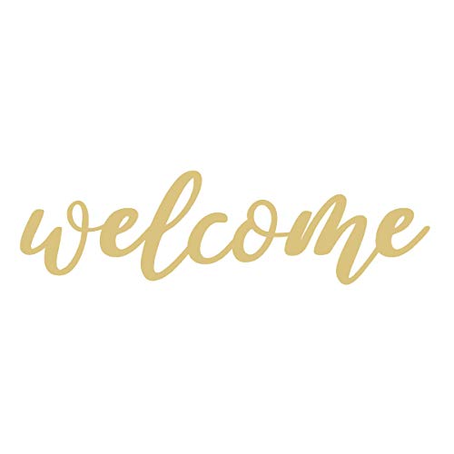 Word Welcome Cutout Unfinished Wood Welcome Sign Front Door Decor Everyday Door Hanger MDF Shape Canvas Style 6 (12")