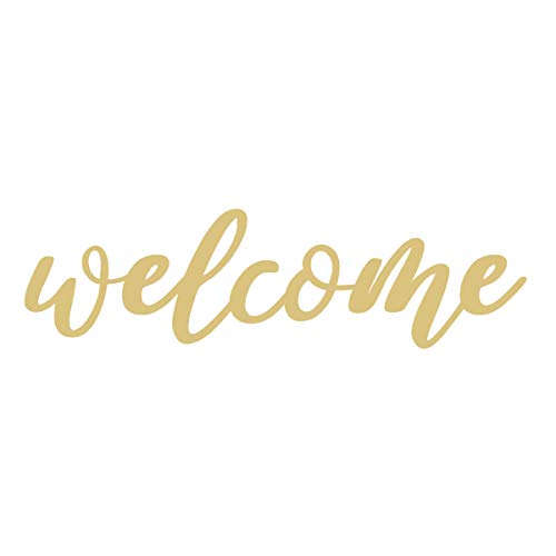 Word Welcome Cutout Unfinished Wood Welcome Sign Front Door Decor Everyday Door Hanger MDF Shape Canvas Style 6 (12") - WoodArtSupply