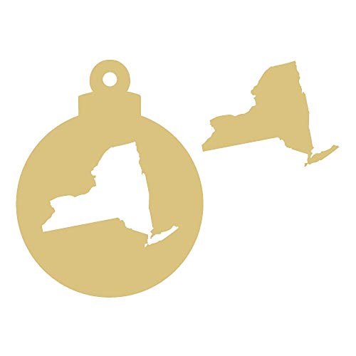 State Ornament Cutout Unfinished Wood United States Holiday School Decor Door Hanger MDF Shape Canvas Style 8 (6" Bundle, New York) Diverse Woodworking
