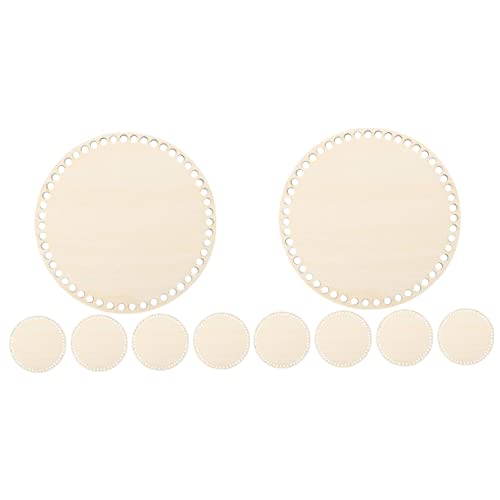 Ciieeo 10 Pcs Woven Bag Base Round Purse Knitted Tote Bag Woven Baskets DIY Wood Bag Bottom Crochet Basket Kit Basket Weaving Kit Wood Crocheting Bag Ciieeo